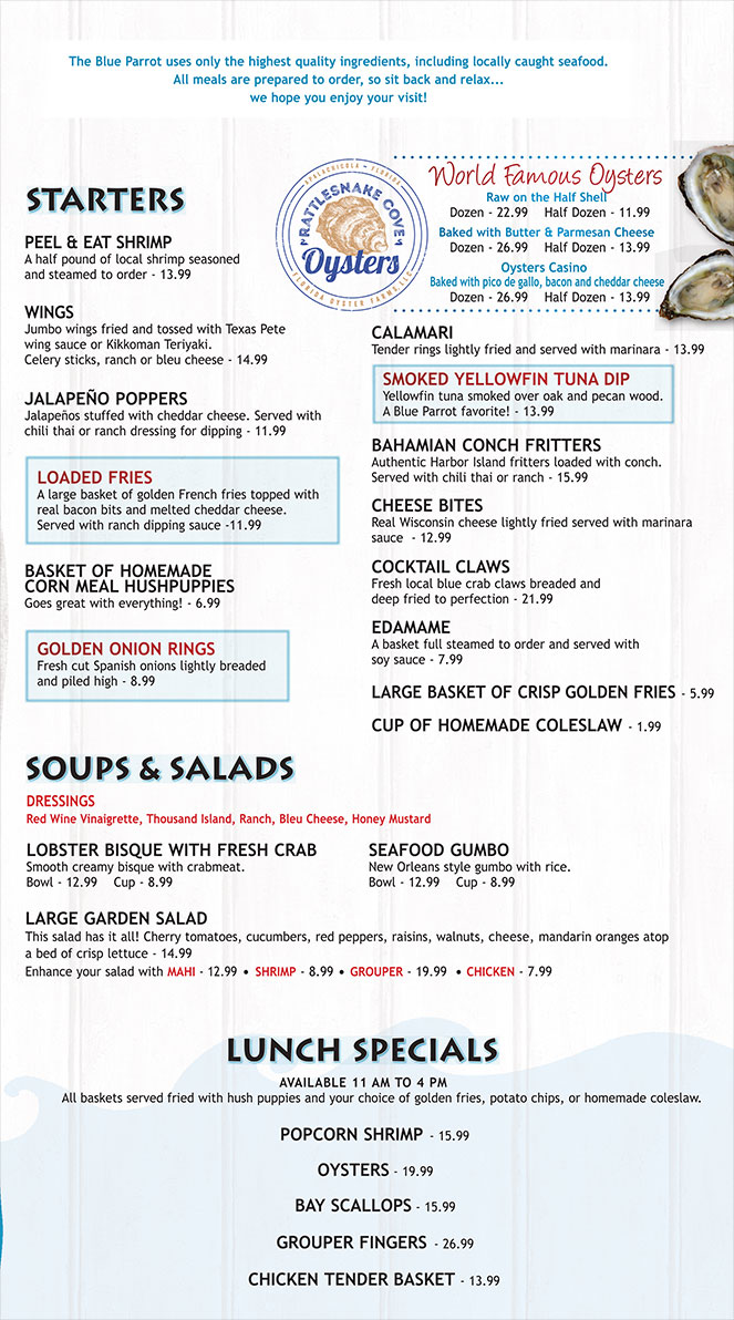 Blue Parrot Menu