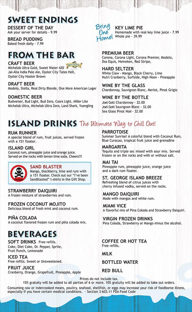 Blue Parrot Menu